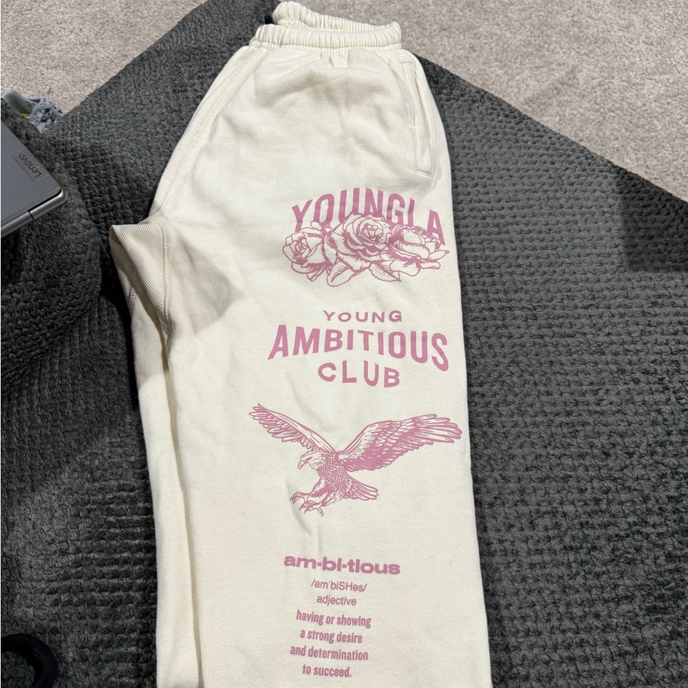 Young LA Cream Sweatpants with Pink Graphic